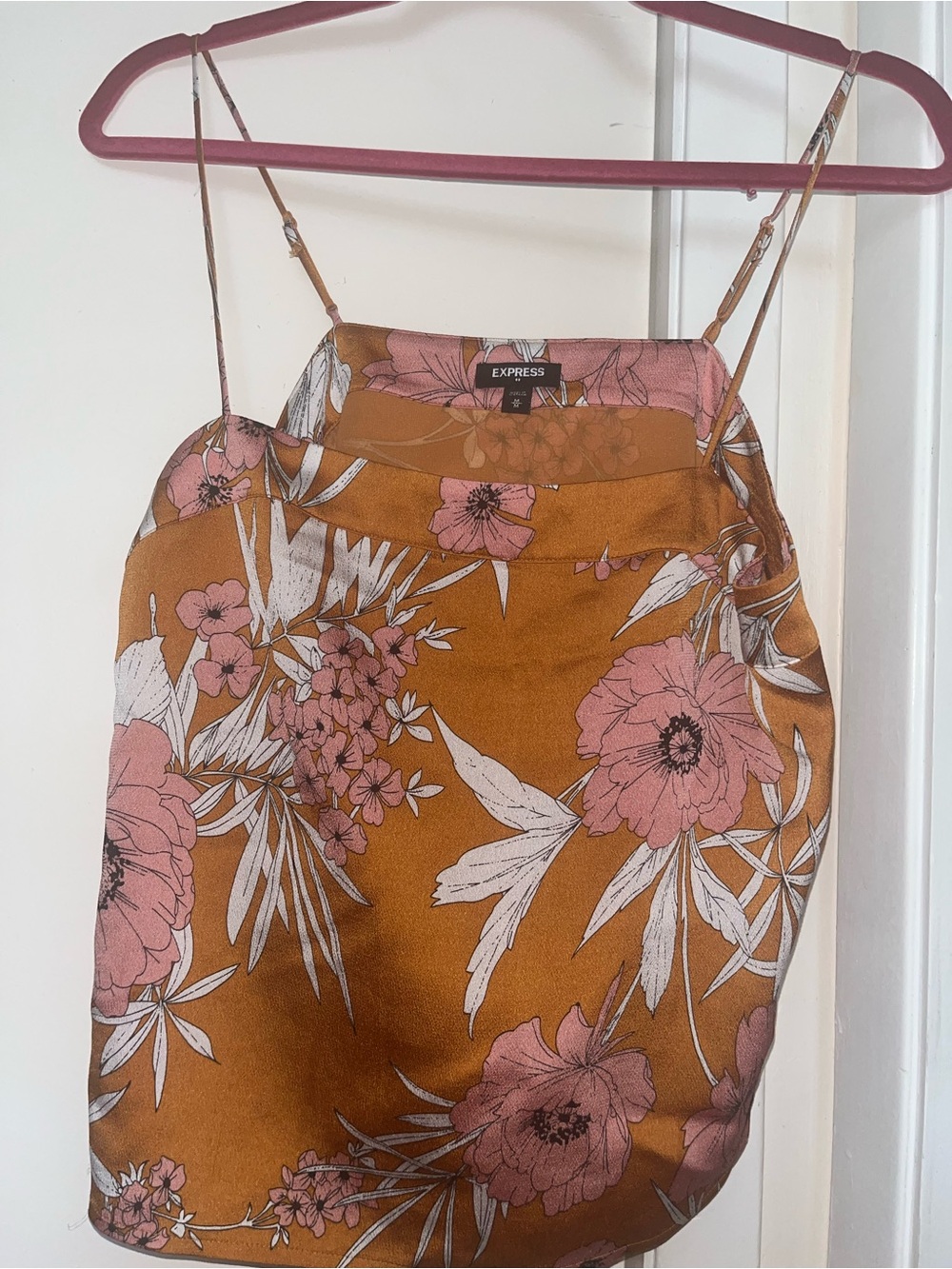 Express Rust-Brown Slip Mini with Pink Floral Print